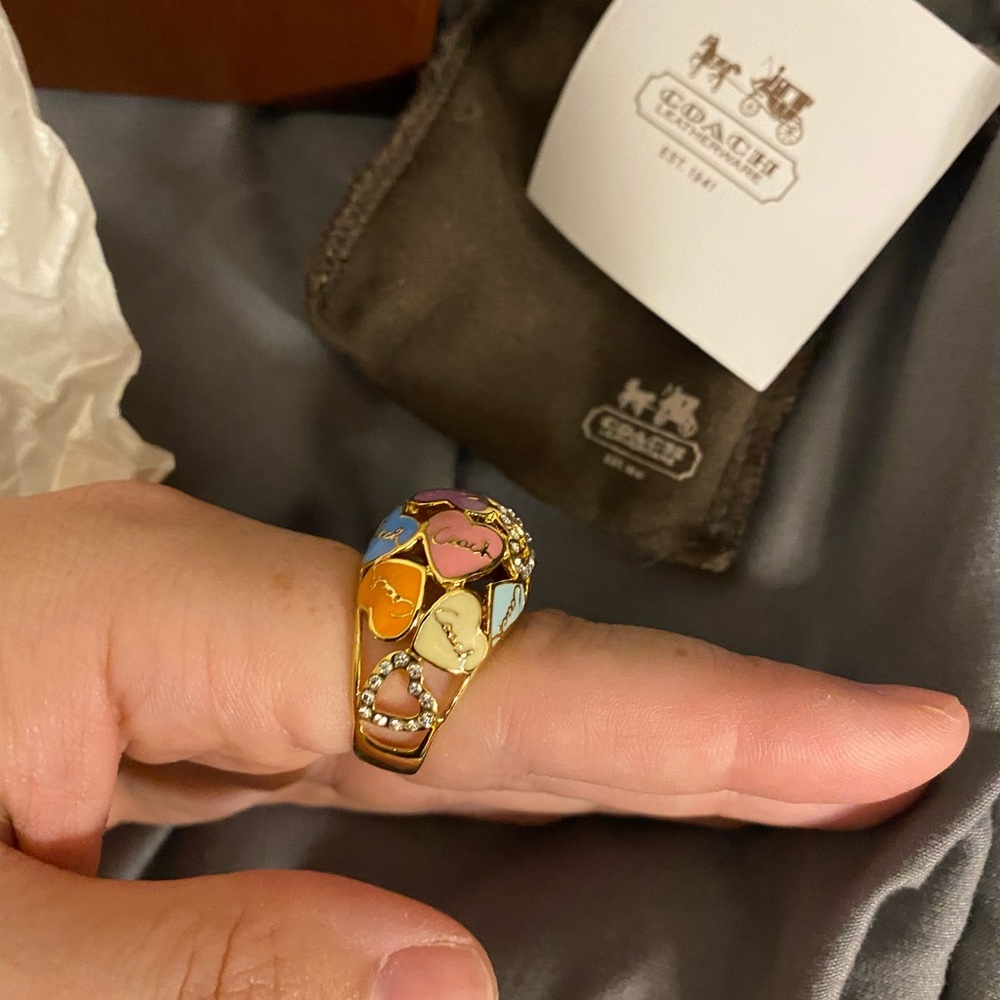 Coach Poppy Enamel and Rhinestone Hearts Ring - Picture 6 of 6
